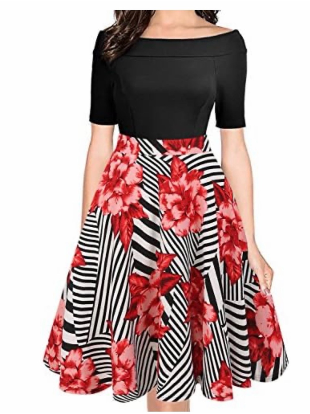 OXIULY Women's Vintage Floral A-Line Party Cocktail Swing Dress Pockets Sz Small